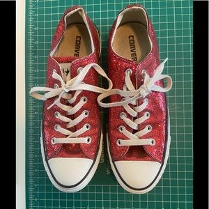 Red glitter low top converse womens size 9